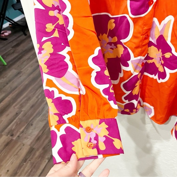 Cato Blouse Women's 22/24W Bold Floral Button Down Hippie Dopamine Boho - Picture 5 of 8